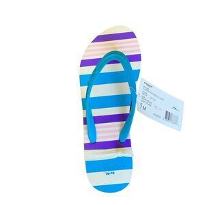Coach Women's Multicolor Striped Flip Flop Sandal - Blue/Purple/Cream